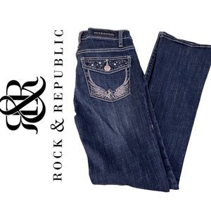 Rock & Republic Kasandra Crystal Embellished Mid-rise Boot-cut Jeans 8M EUC ✨